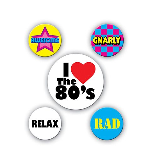 80's Party Badges - Pack of 5