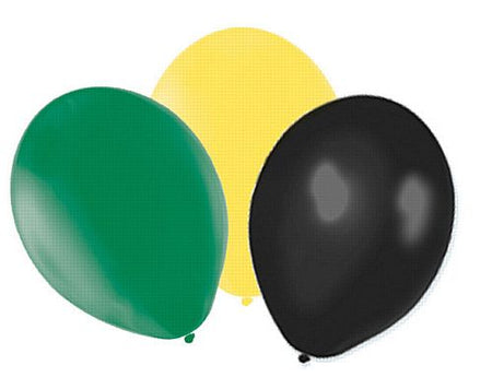 Yellow, Green and Black Latex Balloons - 10