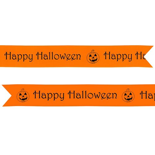 Happy Halloween Printed Ribbon Orange - 25mm - Per Metre