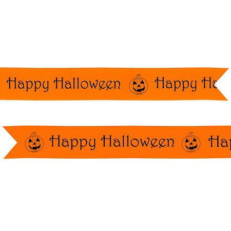 Happy Halloween Printed Ribbon Orange - 25mm - Per Metre