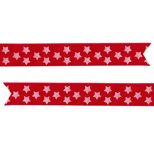White Stars Pre Printed Ribbon Red - 25mm - Per Metre
