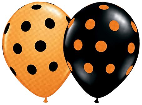 Big Polka Dot Orange & Black Qualatex Balloons - 11" - Pack of 10