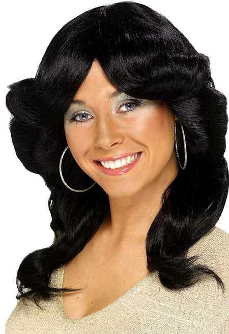 70's Layered Black Flick  Wig