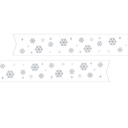 Snowflakes Pre Printed Ribbon White - 25mm - Per Metre