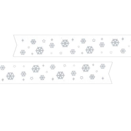 Snowflakes Pre Printed Ribbon White - 25mm - Per Metre
