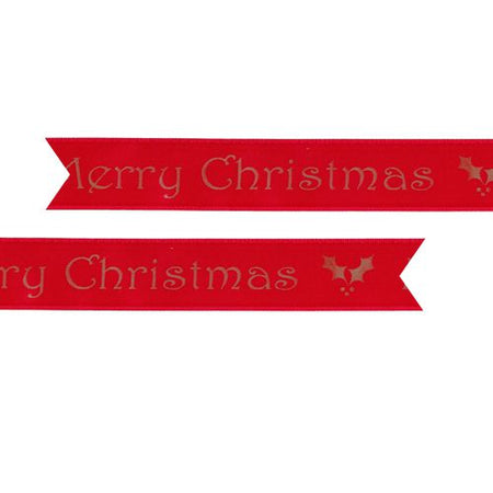 Red Merry Christmas Ribbon - 25mm - Per Metre