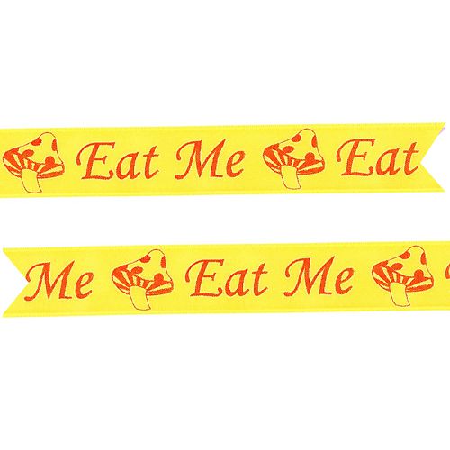 Yellow & Red 'Eat Me' Ribbon - 25mm - Per Metre – Party Packs