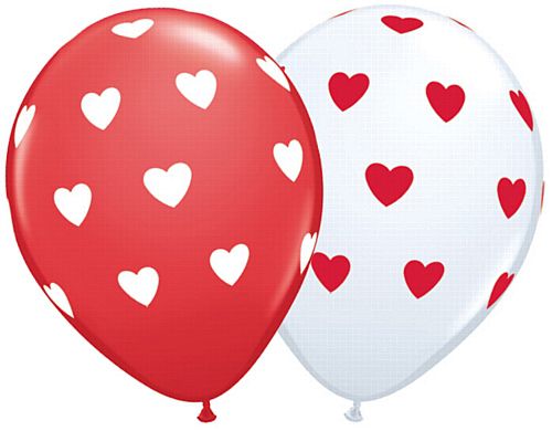Big Hearts Red & White Assorted Qualatex Balloons - 11" - Pack of 10