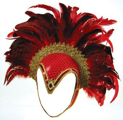 Feather Helmet, Red Jewel And Plume