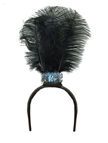 Flapper Headband With 3 Feathers- Black
