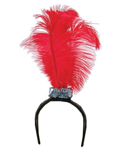Flapper Headband With 3 Feathers- Red