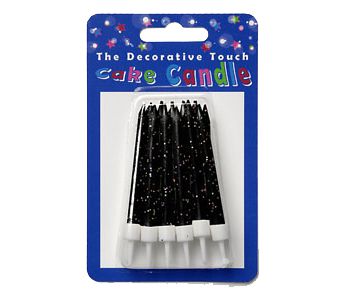 Black Glitter Cake Candles - 7.5cm - Pack of 12