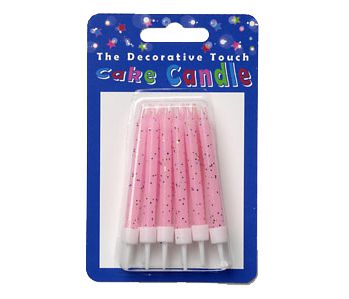 Pink Glitter Cake Candles - 7.5cm - Pack of 12