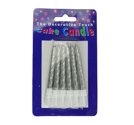 Metalic Silver Cake Candles - 7.5cm - Pack of 12