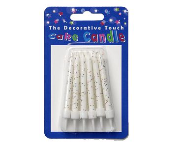 White Glitter Cake Candles - 7.5cm - Pack of 12