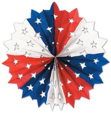 Patriotic Red, White and Bluen Tissue Star Fan - 56cm - Each