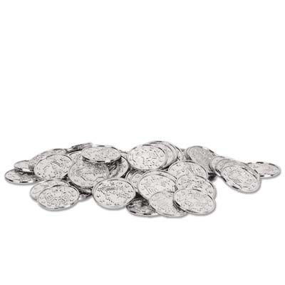 Plastic Silver Coins - 3.8cm - Pack of 100