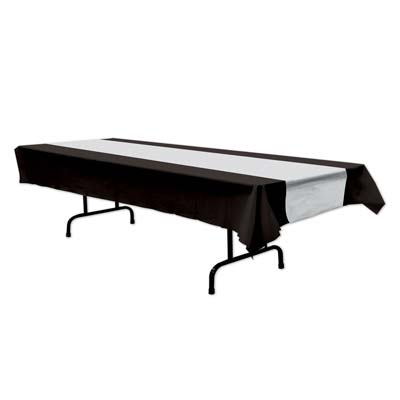 Black & Silver Plastic Tablecloth - 2.74m