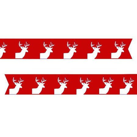 Reindeer Printed Ribbon Red - 15mm - Per Metre