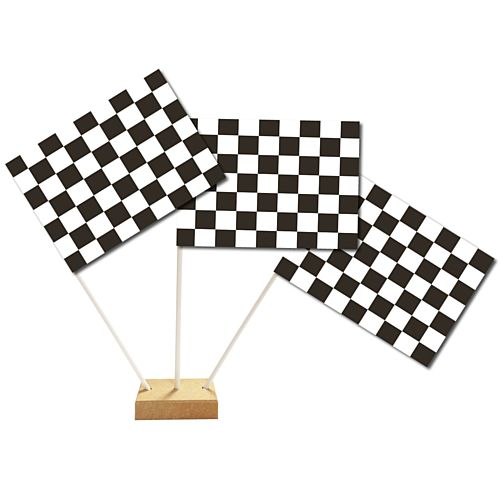 Black & White Checkered Paper Table Flags 15cm on 30cm Pole