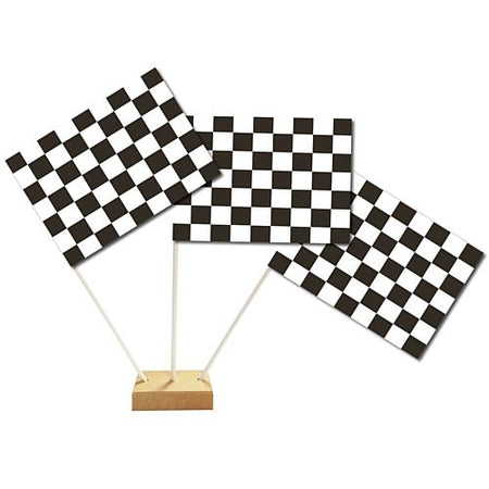 Black & White Checkered Paper Table Flags - 15cm on 30cm Pole - Each