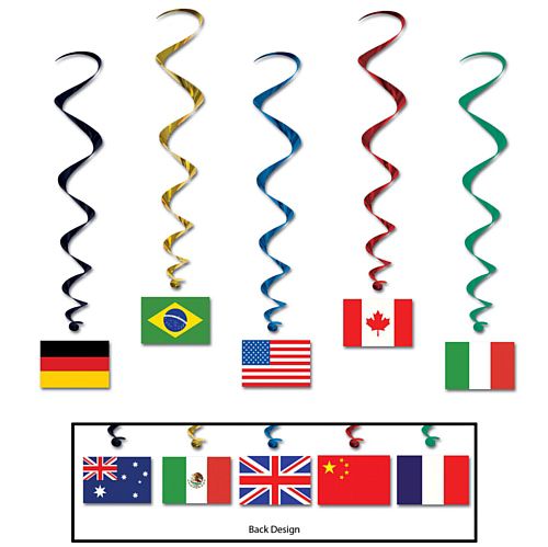 International Flag Whirls - 1.02m - 10 Countries - Pack of 5