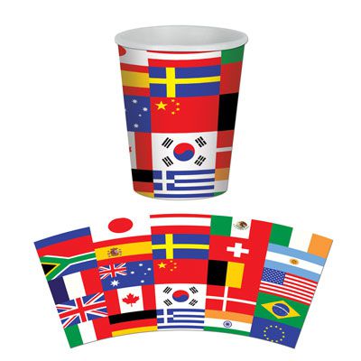 International Flag Beverage Cups - 9ozs - Pack of 8