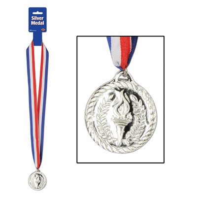 Plastic Silver Medal with Ribbon - 76.2cm