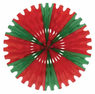 Red & Green Tissue Fan - 63.5cm