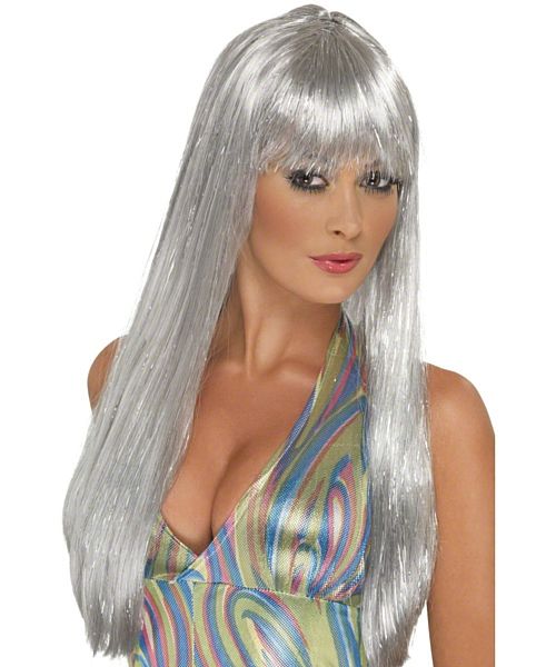 Glitter Disco Wig, Silver