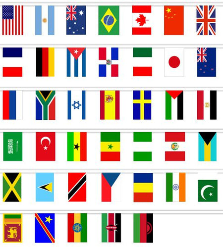 World Country Cloth Flag Bunting - 40 Flags - 12m