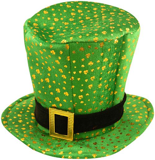 St. Patrick's Green & Gold Hat with Shamrocks - 34.9cm