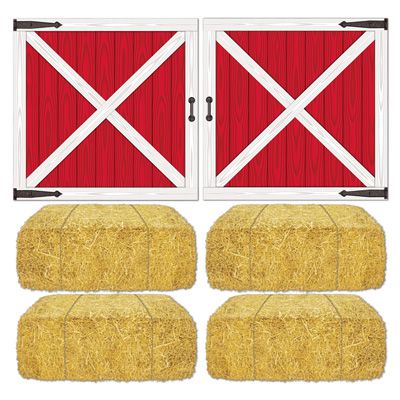Barn Loft Door and Hay Bale Wall Decorations - 82.6cm - Pack of 6