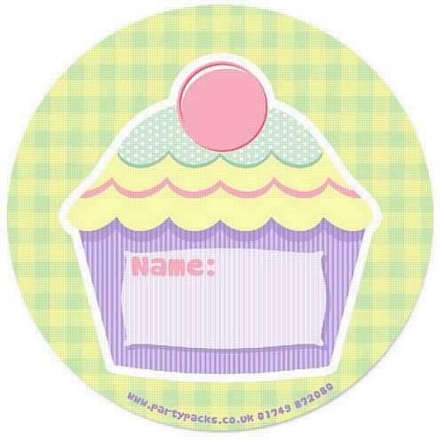 Cupcake Party Bag Name Sticker - 2" - Diameter - Each