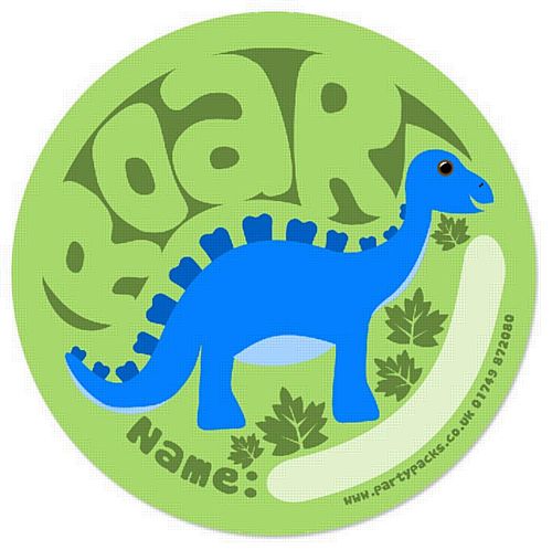 Dino Party Bag Name Sticker - 2" Diameter - Each