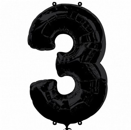 Black Number 3 Foil Balloon - 35