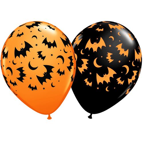 Flying Bats & Moons Assorted Orange & Onyx Black Latex Balloons - 11" - Pack of 10