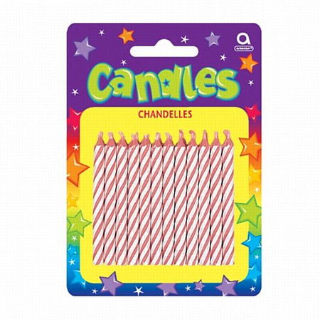 Pink Candy Stripe Candles - Pack of 24