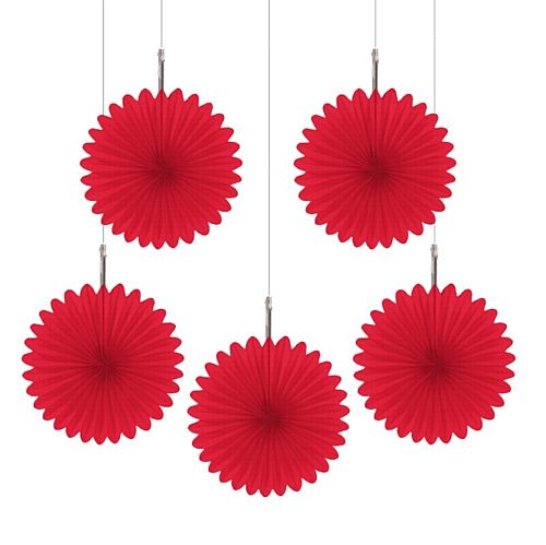 Mini Red Hanging Paper Fan Decoration - 15.2cm - Pack of 5
