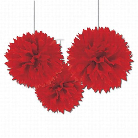 Red Fluffy Paper Decorations - 40cm - Pack of 3