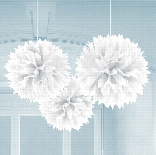 White Fluffy Paper Decorations - 40cm - Pack of 3