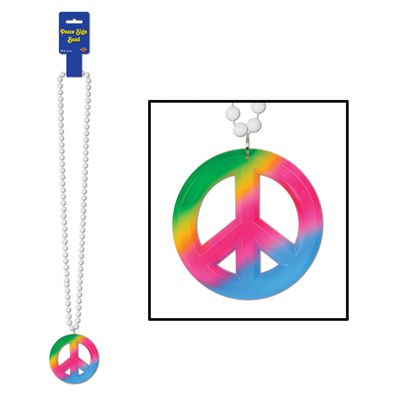 Beads with Tie-Dyed Peace Sign Medallion - 91.4cm