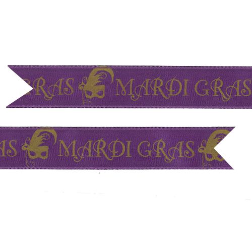 Mardi Gras Purple Mask Printed Ribbon - 25mm - Per Metre