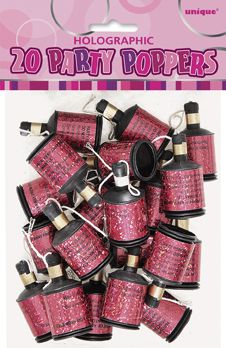 Birthday Glitz Pink Party Poppers - Pack of 20