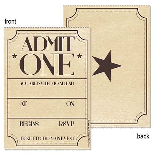 Admit One Vintage Effect Invite - Pack of 8