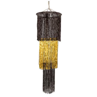 Black & Gold 3-Tier Shimmering Chandelier - 1.22m