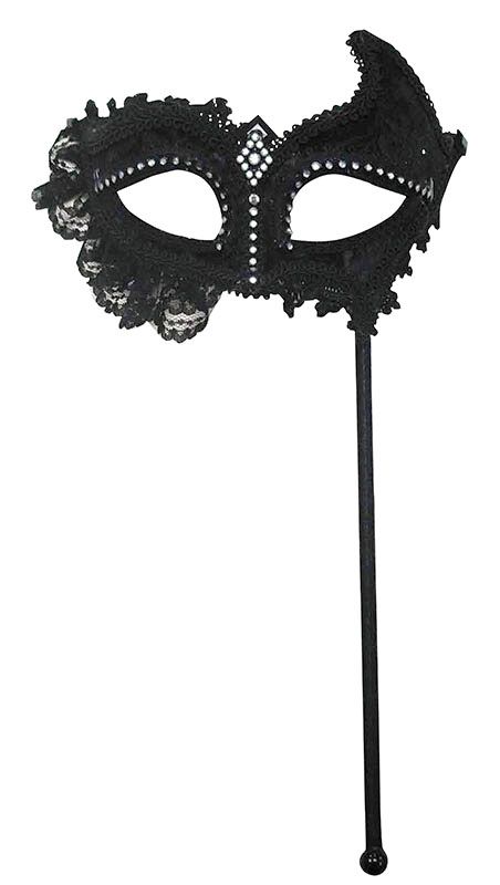 Black Lace Masquerade Eye Mask On Stick