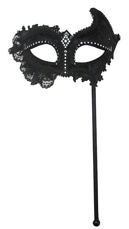 Black Lace Masquerade Eye Mask On Stick