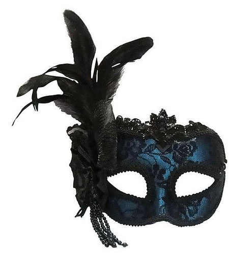 Turquoise Blue Mask With Side Feather On Headband