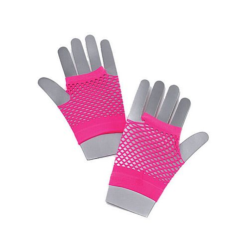 Short Neon Pink Fishnet Gloves